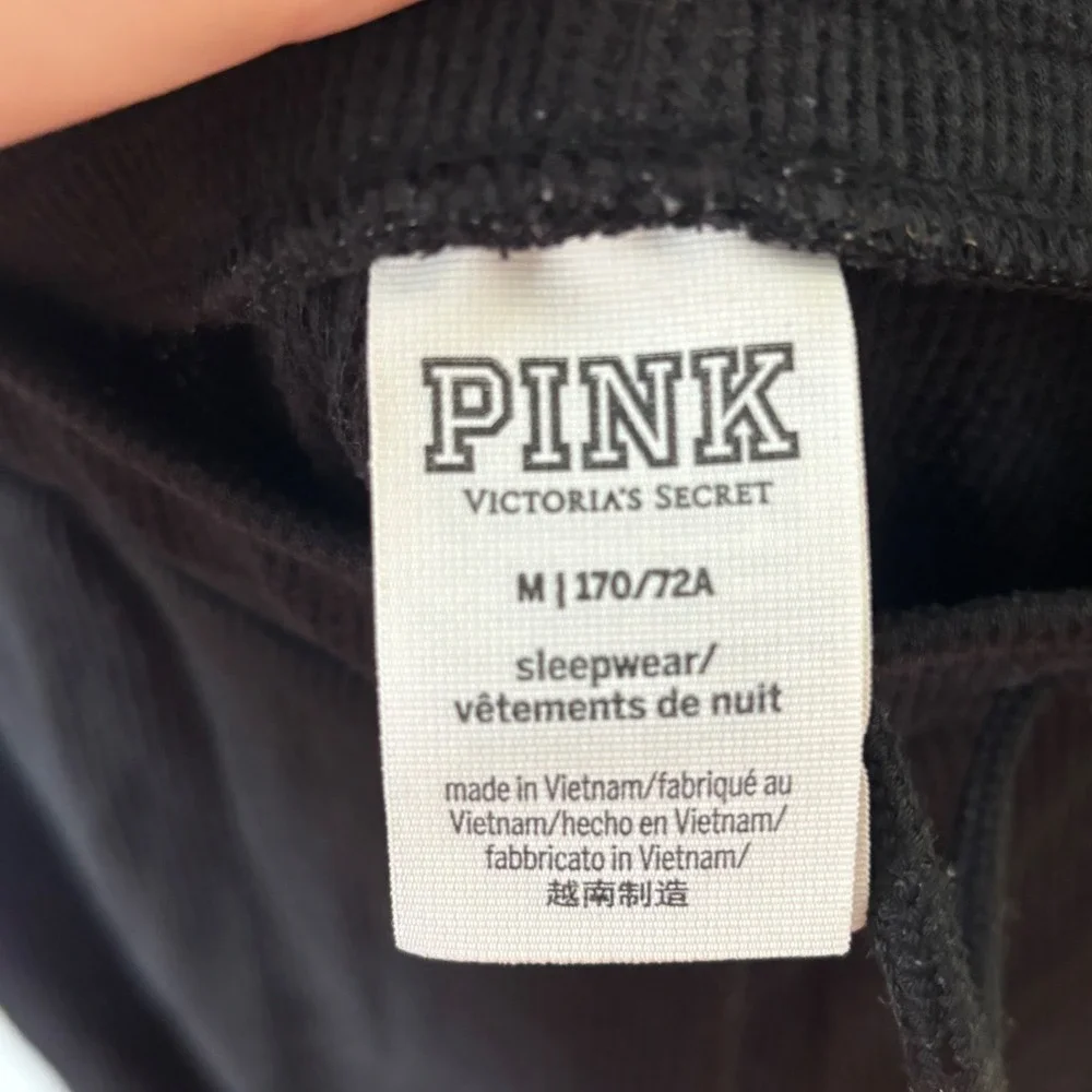 Victoria's Secret PINK Black Ribbed Sleepwear Joggers Pajama Pants Medium